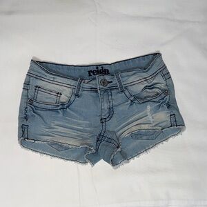 Reign Light Blue Distressed Jean Shorts